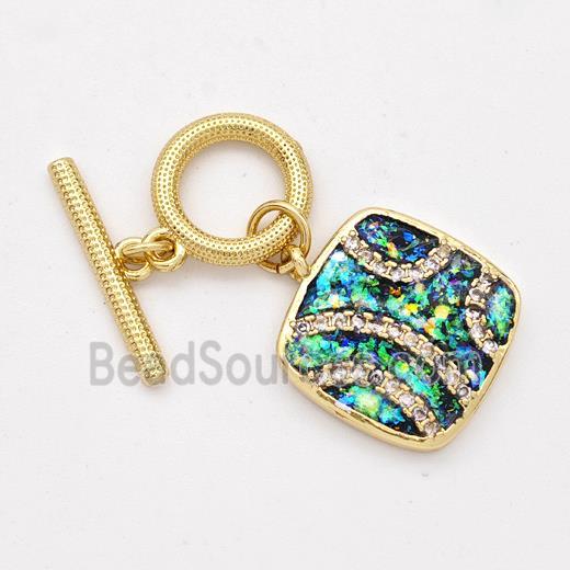 Copper Toggle Clasp Pave Fire Opal 18K Gold Plated