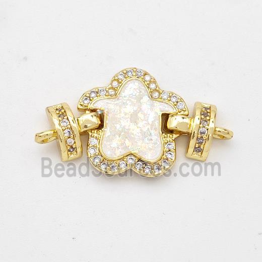 Copper Connector Pave White Fire Opal Zirconia Flower 18K Gold Plated