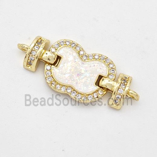 Copper Connector Pave White Fire Opal Zirconia Apple 18K Gold Plated