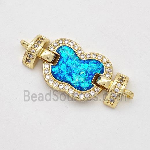 Copper Connector Pave Blue Fire Opal Zirconia Apple 18K Gold Plated