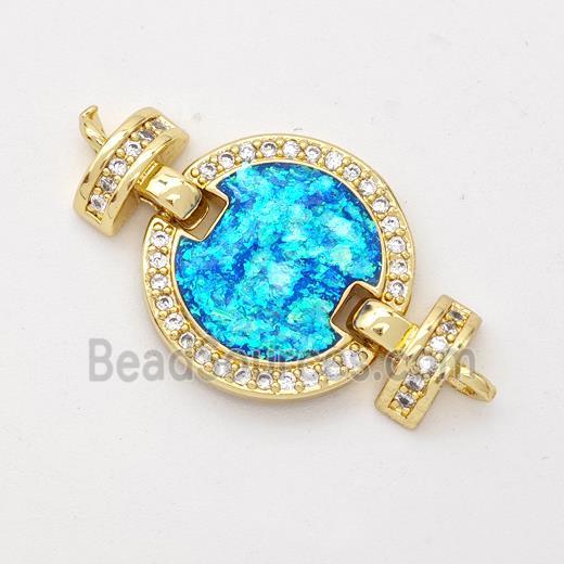 Copper Connector Pave Blue Fire Opal Zirconia Circle 18K Gold Plated