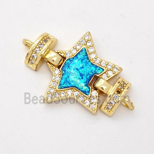 Copper Connector Pave Blue Fire Opal Zirconia Star 18K Gold Plated