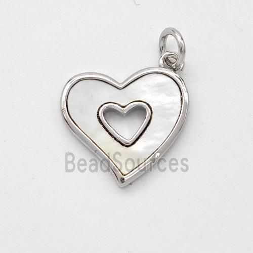 Copper Heart Pendant Pave Shell Platinum Plated