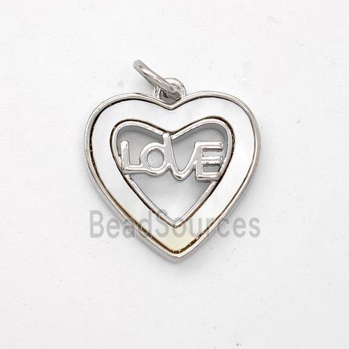 Copper Heart Pendant Pave Shell Love Platinum Plated