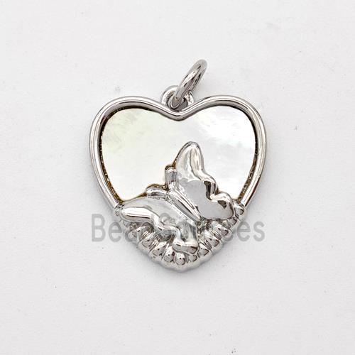 Copper Heart Pendant Pave Shell Mountain Platinum Plated