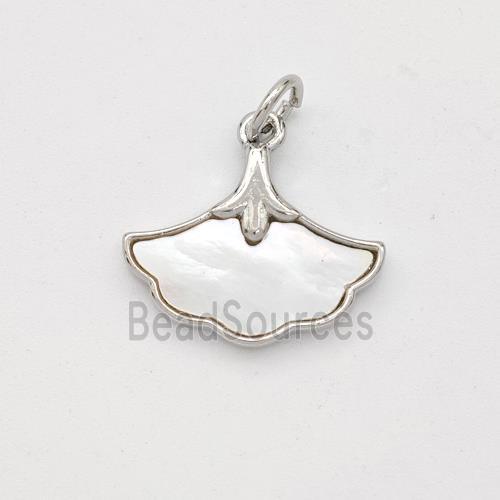 Copper Ginkgo-Leaf Pendant Pave Shell Platinum Plated