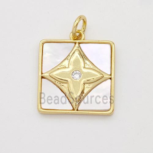 Copper Square Pendant Pave Shell Clover 18K Gold Plated