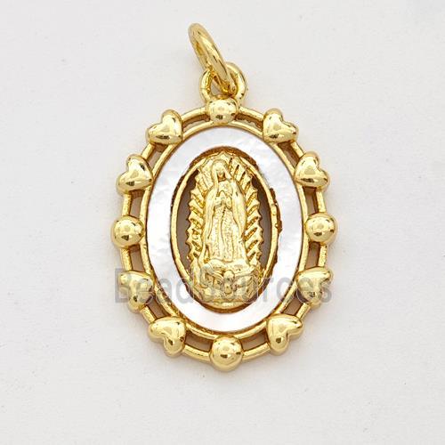 Virgin Mary Charms Copper Pendant Pave Shell 18K Gold Plated