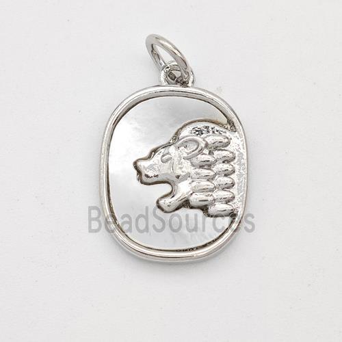 Copper Lion Pendant Pave Shell Platinum Plated