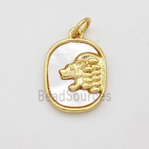 Copper Lion Pendant Pave Shell 18K Gold Plated