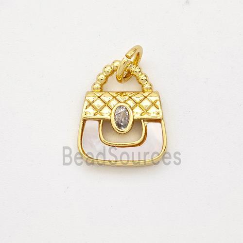 Handbag Charms Copper Pendant Pave Shell Zirconia 18K Gold Plated