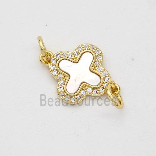 Copper Cross Connector Pave Shell Zirconia 18K Gold Plated