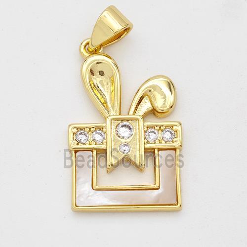 Copper Box Pendant Pave Shell Zirconia Rabbit Ear 18K Gold Plated