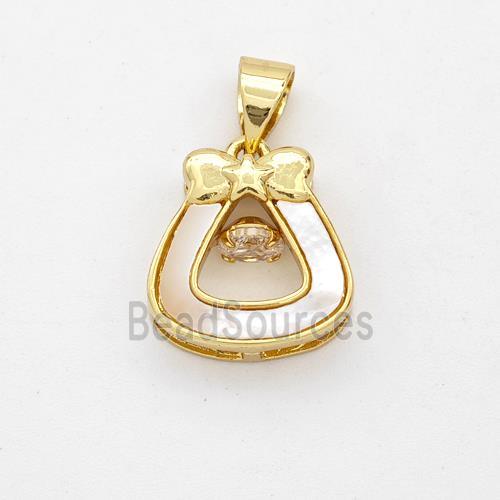 Copper Teardrop Pendant Pave Shell Bow 18K Gold Plated