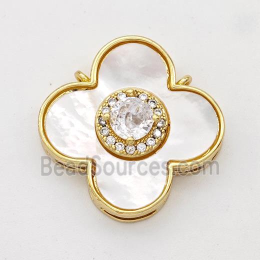 Copper Clover Pendant Pave Shell Zirconia 2loops 18K Gold Plated