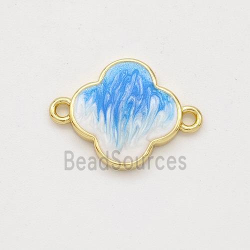 Copper Clover Connector Blue Painted 18K Gold Plated