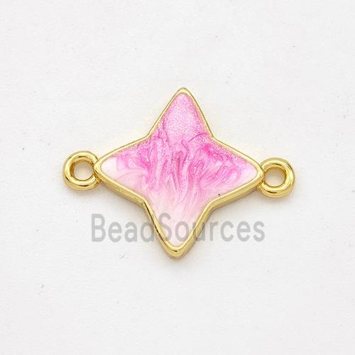 Copper Star Connector Pink Painted 18K Gold Plated