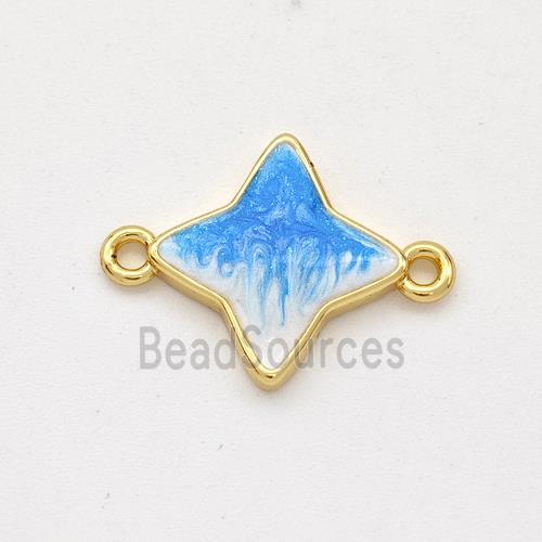 Copper Star Connector Blue Painted 18K Gold Plated