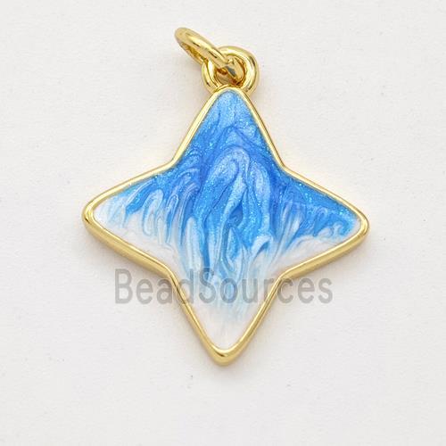 Copper Star Pendant Blue Painted 18K Gold Plated