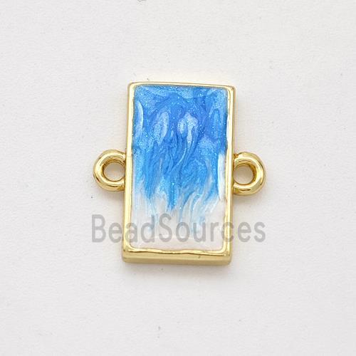 Copper Rectangle Connector Blue Painted 18K Gold Plated