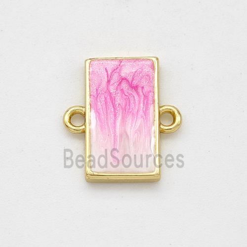 Copper Rectangle Connector Pink Painted 18K Gold Plated