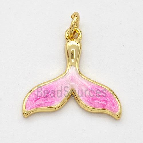 Copper Shark-tail Pendant Pink Painted 18K Gold Plated