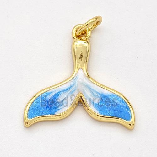 Copper Shark-tail Pendant Blue Painted 18K Gold Plated