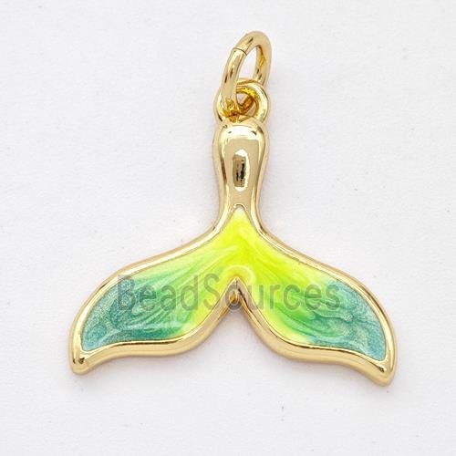 Copper Shark-tail Pendant Yellow Green Painted 18K Gold Plated