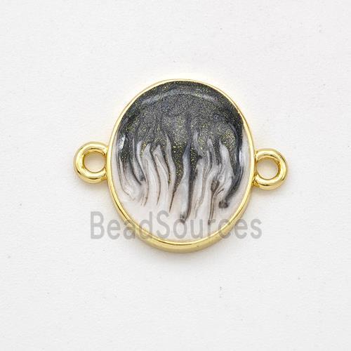 Copper Oval Connector Black Painted 18K Gold Plated