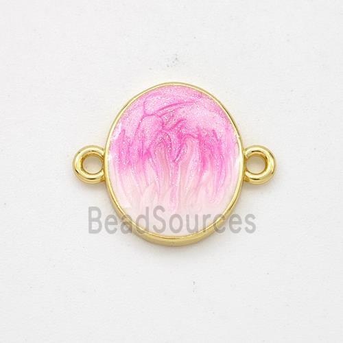 Copper Oval Connector Pink Painted 18K Gold Plated