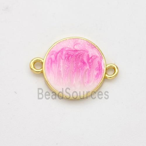 Copper Circle Connector Pink Painted 18K Gold Plated