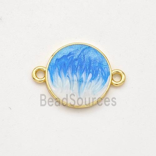 Copper Circle Connector Blue Painted 18K Gold Plated