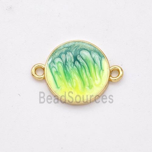 Copper Circle Connector Yellow Green Painted 18K Gold Plated