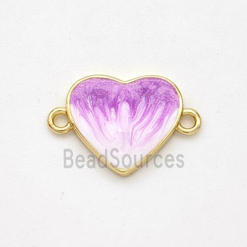 Copper Heart Connector Purple Painted 18K Gold Plated