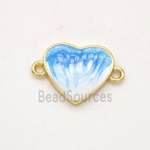 Copper Heart Connector Blue Painted 18K Gold Plated