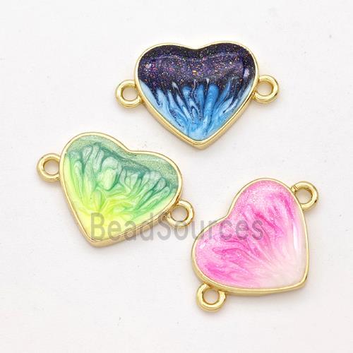 Copper Heart Connector Painted 18K Gold Plated Mixed