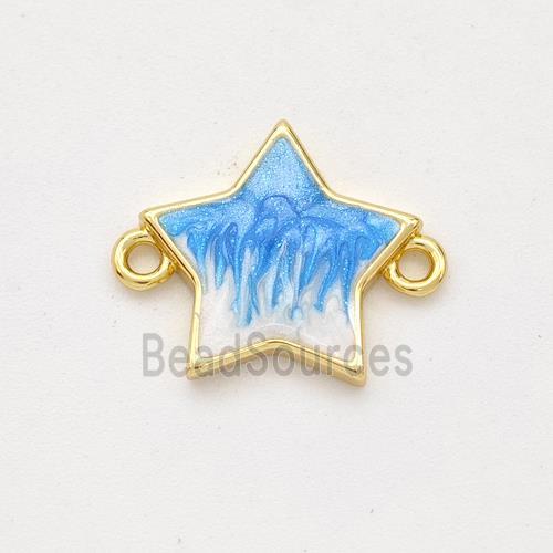 Copper Star Connector Blue Painted 18K Gold Plated