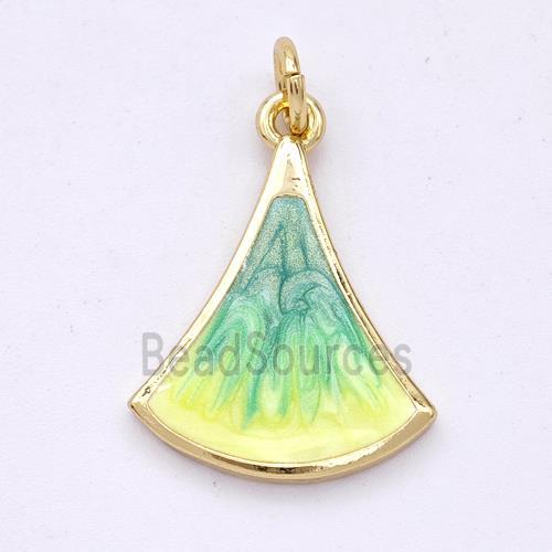 Copper Leaf Pendant Yellowgreen Painted 18K Gold Plated