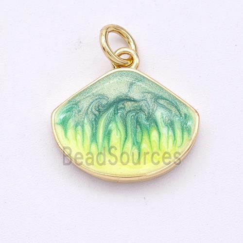 Copper Scallop Pendant Yellowgreen Painted 18K Gold Plated