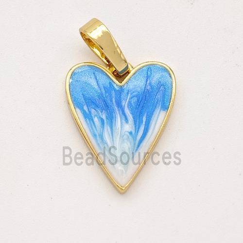 Copper Heart Pendant Blue Painted 18K Gold Plated