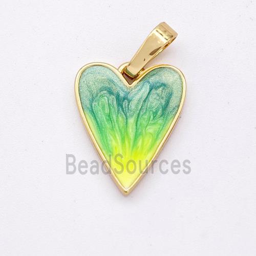 Copper Heart Pendant Yellowgreen Painted 18K Gold Plated