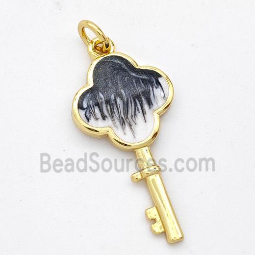 Copper Key Pendant Black Painted 18K Gold Plated