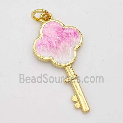 Copper Key Pendant Pink Painted 18K Gold Plated