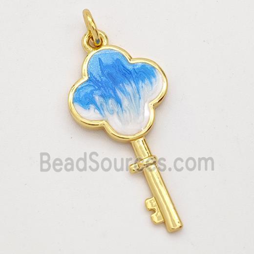 Copper Key Pendant Blue Painted 18K Gold Plated