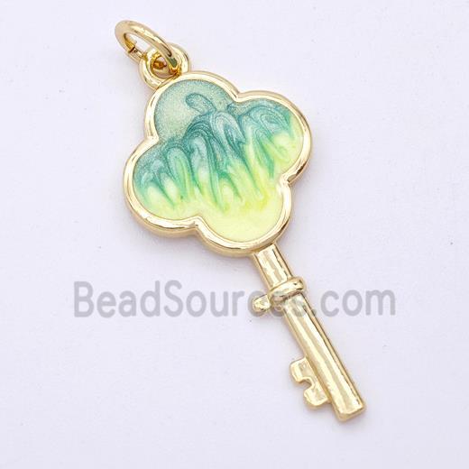 Copper Key Pendant Yellowgreen Painted 18K Gold Plated