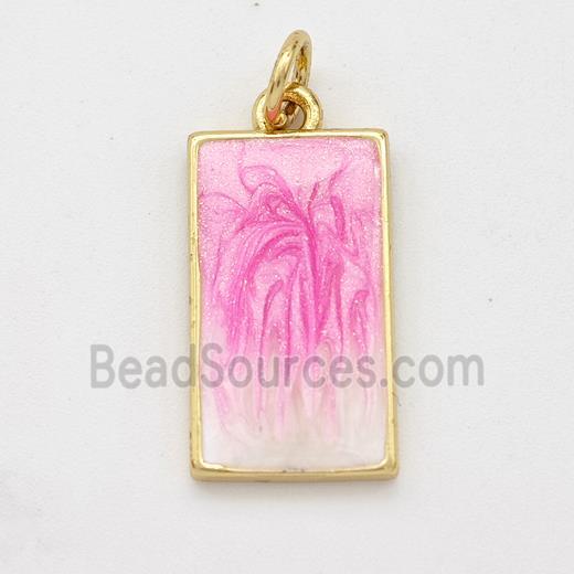 Copper Rectangle Pendant Pink Painted 18K Gold Plated