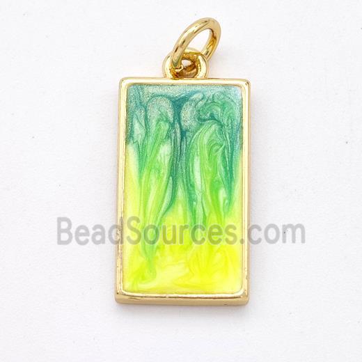 Copper Rectangle Pendant Yellowgreen Painted 18K Gold Plated