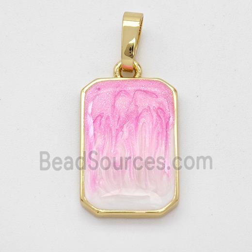 Copper Rectangle Pendant Pink Painted 18K Gold Plated