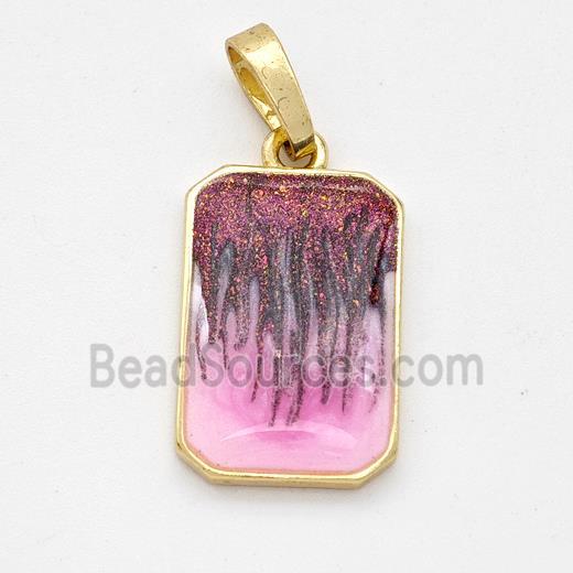 Copper Rectangle Pendant Painted 18K Gold Plated