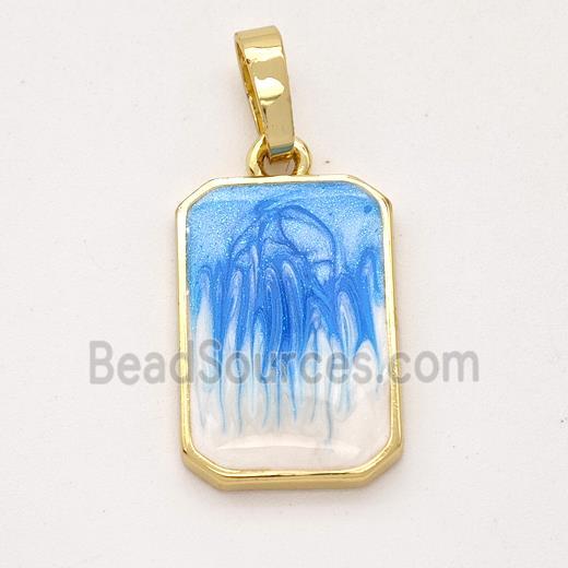 Copper Rectangle Pendant Blue Painted 18K Gold Plated